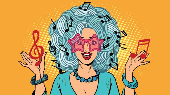 Pop Art - Woman with Music Notes - Wall Mural - 192x108