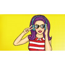 Pop Art - Woman with Headphones and Sunglasses - Wall Mural - 192x108